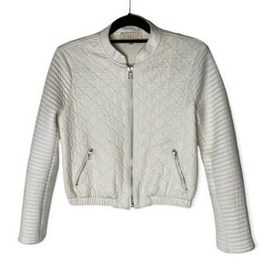 Georgie intermix quilted leather trim ivory bomber jacket small